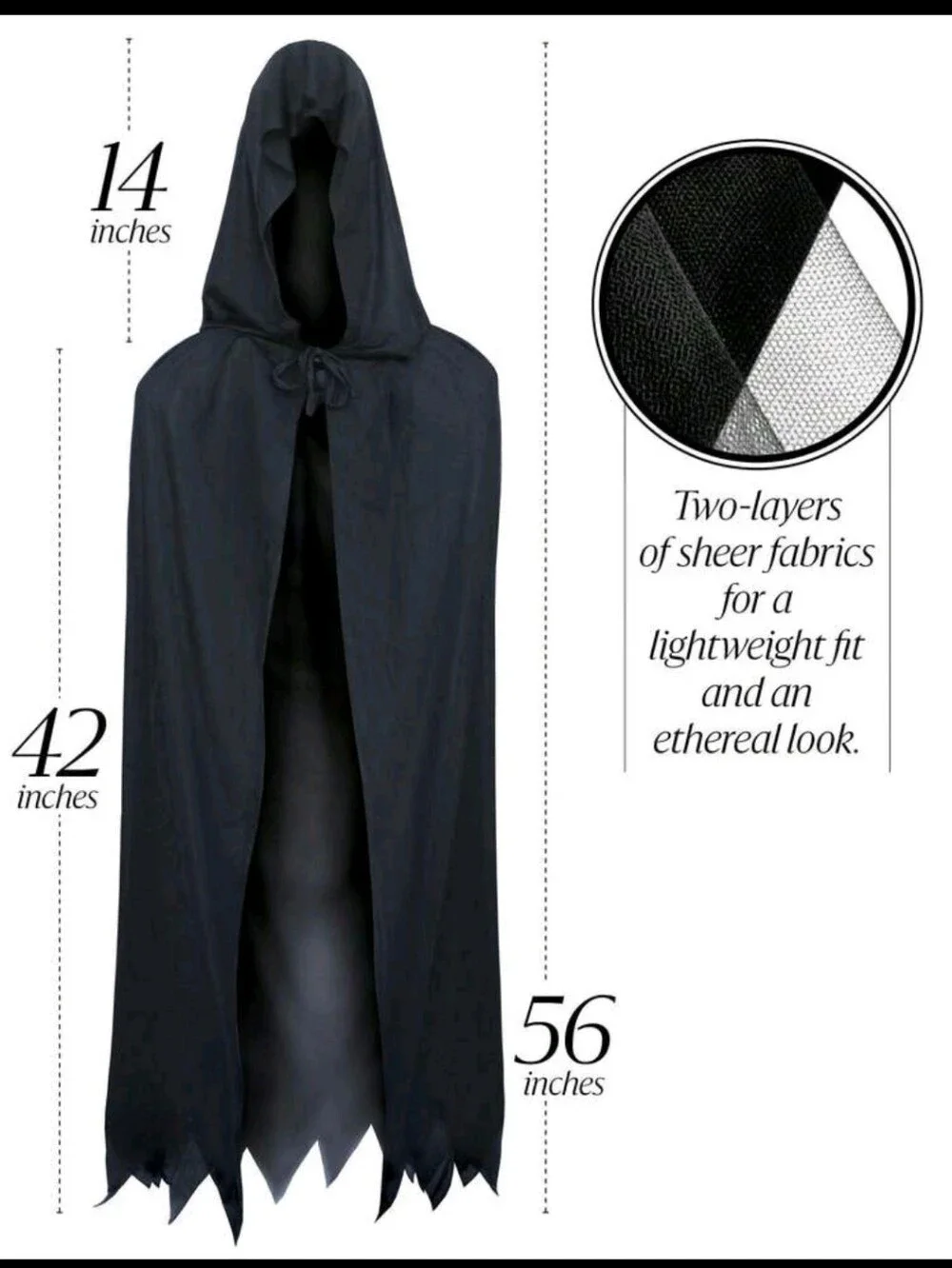 Black Witch Costume Accessories Set - Hooded Cape, Gloves, Choker, Hat
